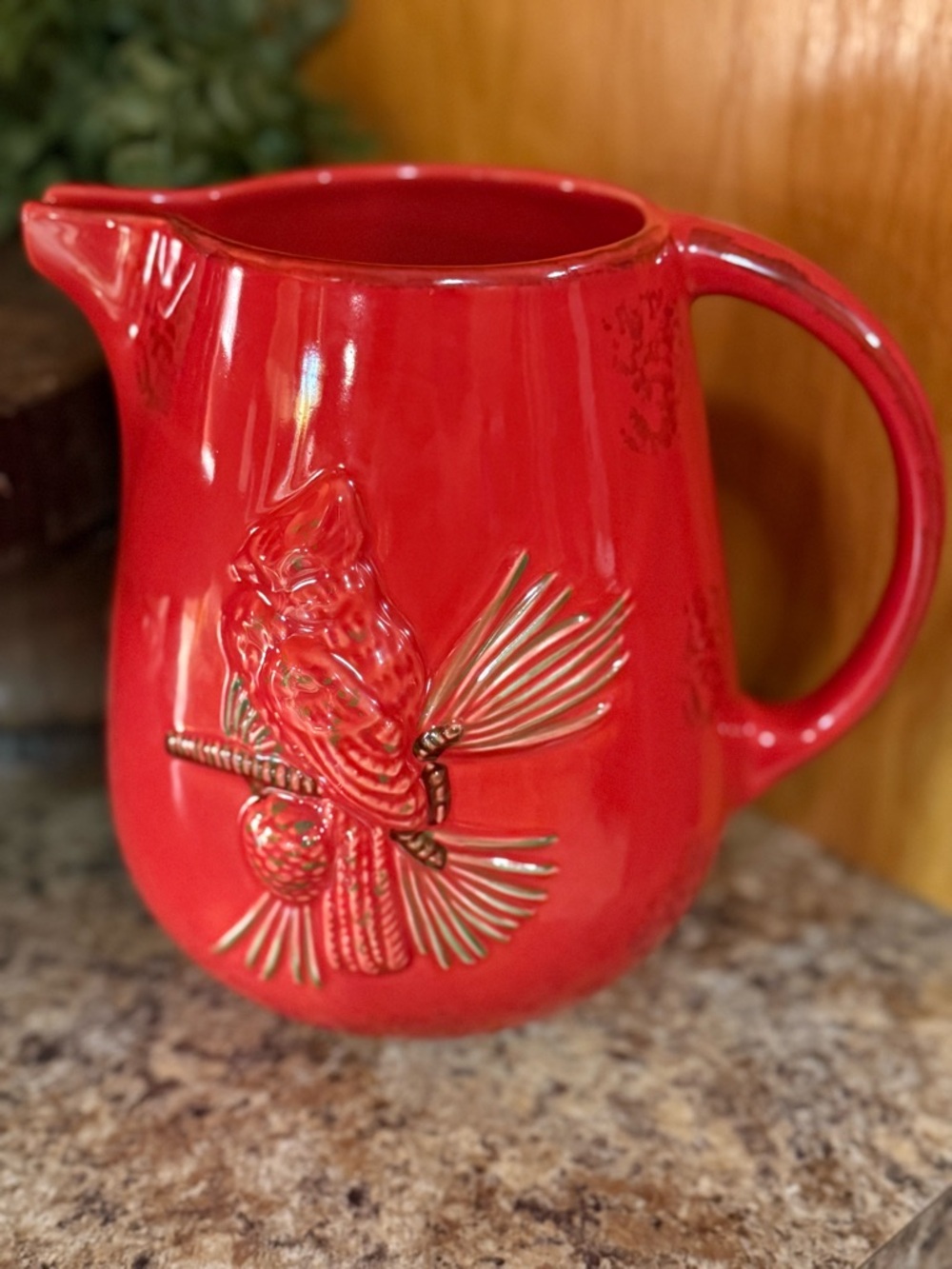 Teleflora Cardinal Pine Branch Pitcher Ceramic Vase 7”